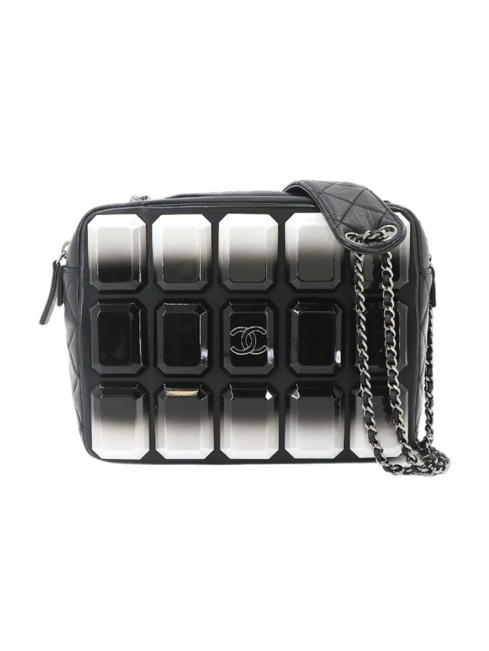 Chanel Quilted Camera Bag Chain Lambskin Plastic Black
